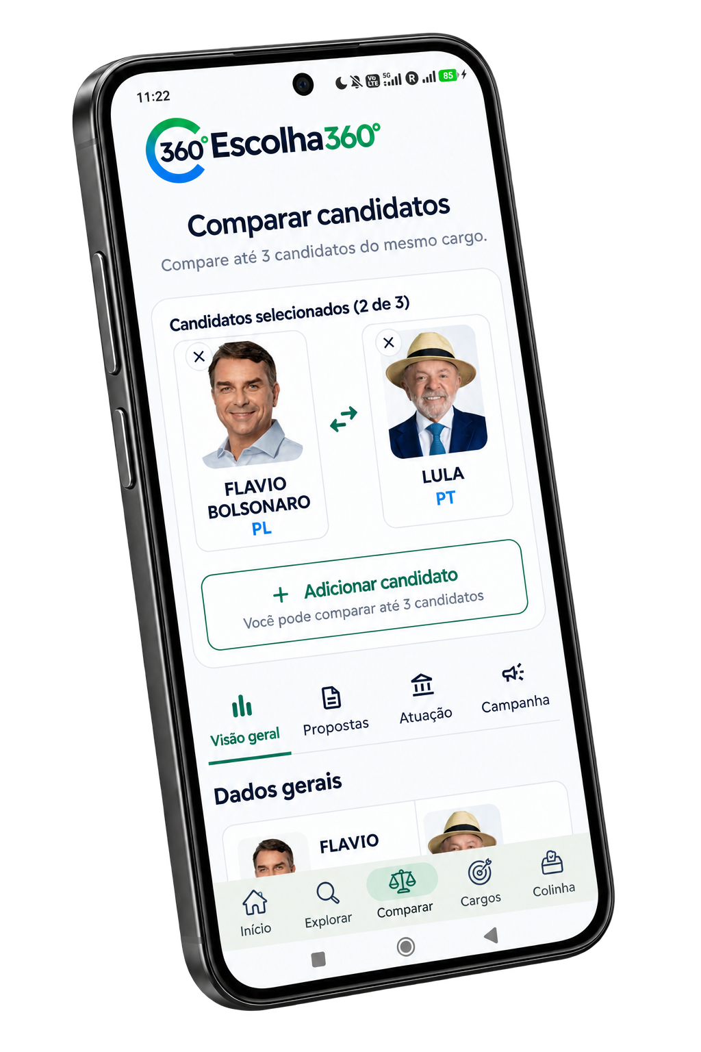 Comparação de candidatos no Escolha360