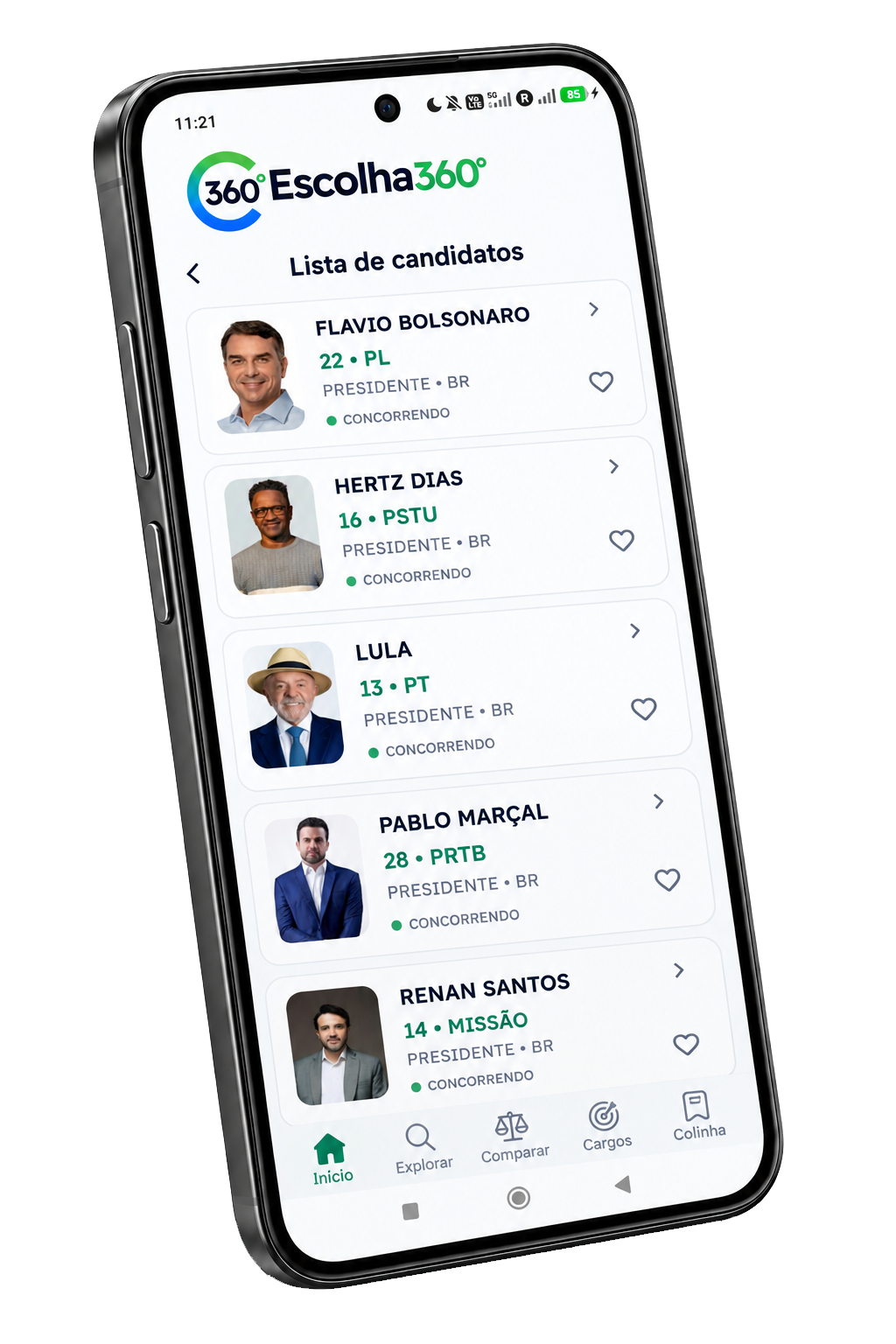 Lista de candidatos no Escolha360